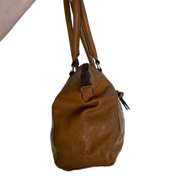 Brown Tan Faux Leather Shoulder Bag Purse Laptop Tablet Pouch Pockets Vinyl Zip - Picture 9 of 15